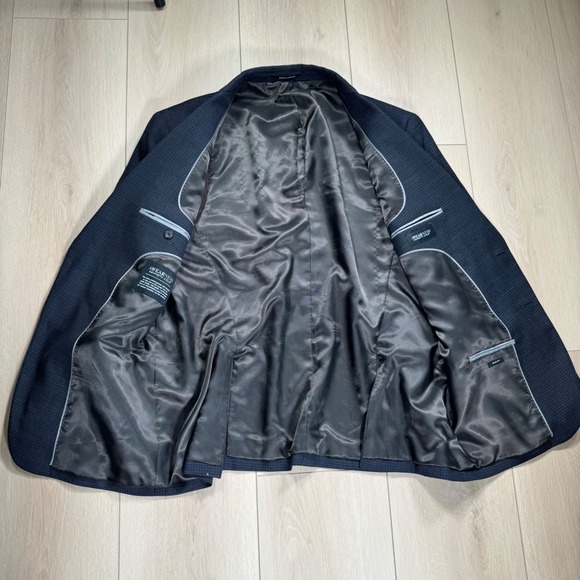 Kenneth Cole AWEARNESS Men's 48R Navy Blue Plaid Slim Fit Blazer Jacket - Picture 4 of 12